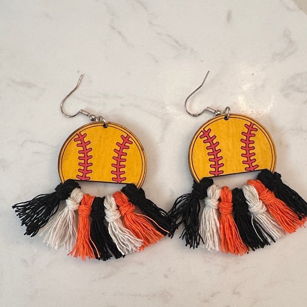 Softball Tassel Earrings